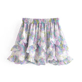 Sweet Floral Print Ruffle Skirt Women Elastic High Waist Mini Jupe Femme Holiday Summer Boho Beach Casual faldas