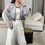 themeisles Jackets Women Cropped Thin Summer Zipper Pure Color Cool Simple Outwear Sun Protection Outdoor Fashion Ladies Leisure Popular