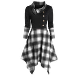 themeisles Women Vintage Plaid Dresses Punk Gothic Patchwork Lace Up Dress Short Sleeve Irregular Dress Summer Feminina Vestidos Mujer