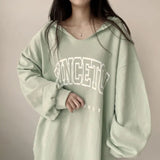 THEMEISLES Manufacturer's letter hooded loose spring and autumn sweater women's V-neck medium and long letters Japanese lazy thin Taiwan autumn and winter