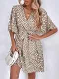 Popular trade 2025 women's clothing   popular summer V-neck short-sleeved waist ruffle dress