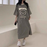 2025 THEMEISLES Manufacturer pure cotton Japanese short-sleeved dress women's summer popular new design loose printing medium and long t