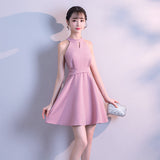 themeisles Lovely Pink Halter Mini Party Dress, Cute Women Dress