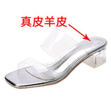 High Heel Sandals for Women  Summer New Fashion Transparent Mid Heel Crystal Shoes Fashion Chunky Heel Outdoor Slippers