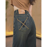 themeisles High Waist Jeans for Women  Spring/Summer New Straight Narrow Version Retro Wide Leg Maillard Loose-Fitting Slimming Pants