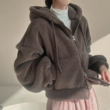 THEMEISLES Trendy brand lamb wool coat women's autumn and winter fleece thickened lamb wool sweater Korean version cardigan zipper 2023 short