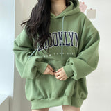 THEMEISLES Manufacturer sweater women's medium and long wholesale Korean version letter hooded loose spring autumn and winter thickened velvet Japanese solid color lax