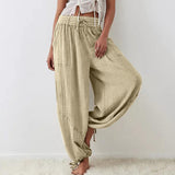 themeisles Hot Sale Women's Casual Fashion Solid Color Lace-up Pocket Wide Leg Pants Trousers Casual Pants