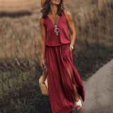 THEMEISLES Spring/Summer  Cross Border New Sleeveless Long Dress Casual Women's Waist Zipper Letter Print Dress