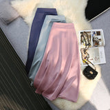 THEMEISLES Acetate Skirt for Women  Spring and Summer New High-Grade Satin Elastic Waist Mid-Length Large Swing High Waist Skirt