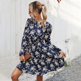 Popular trade ebay   2025 spring Popular and 2025 loose floral V-neck waist dress women