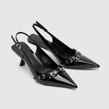 New Pointed Toe Profiled Heel High Heels Women Patent Leather Pointed Toe Buckle Strap Sandals Ladies Classy Shoes Women