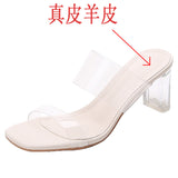 High Heel Sandals for Women  Summer New Fashion Transparent Mid Heel Crystal Shoes Fashion Chunky Heel Outdoor Slippers