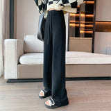 themeisles Autumn and Winter New Knitted Casual Pants Women's Solid Color Casual High Waist Slimming Wide Leg Pants Drooping Straight Mop Pants