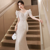 2025 Fishtail evening dress skirt women's 2025 spring new  light luxury sequined niche wedding dress annual dinner dress