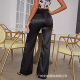 themeisles Cross-Border Spring and Summer New HOTan and NEWn Women's Clothing Fashion Casual Pants Satin Pocket Slightly Flared Loose Trousers