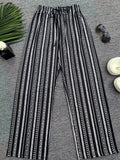 THEMEISLES 2025 cross-border spring and autumn vertical striped casual thin loose drawstring women's wide-leg pants casual versatile