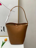 THEMEISLES Autumn and Winter Niche Genuine Leather Bucket Bag First Layer Cowhide High Sense Large Capacity Commuter Tote Women's Shoulder Bag