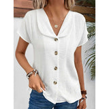 THEMEISLES Summer New  Cross Border Solid Color Short-Sleeved Cardigan Button Women's Top