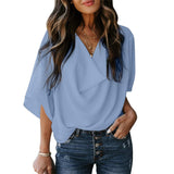 THEMEISLES Wish Independent Station New European and American Chiffon Shirt Loose V-neck Casual Top T-shirt Women's Clothing