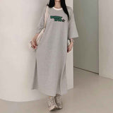 2025 THEMEISLES Manufacturer Korean version striped short-sleeved t-shirt dress women's summer tide brand pure cotton medium and long casual long skirt large size