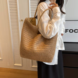 THEMEISLES Woven Straw Woven Bag Women's Large Capacity  New Summer All-Matching Shoulder Bag Simple Commute Seaside Beach Bag