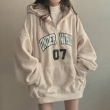 THEMEISLES Letter independent station Korean version zipper hooded sweater women's 2023 Japanese German velvet loose autumn and winter velvet thickened