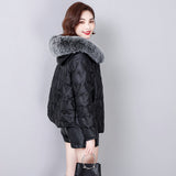 Haining sheepskin leather down jacket women's large size short fox fur collar thickened loose versatile down jacket