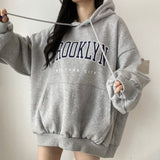 THEMEISLES Manufacturer sweater women's medium and long wholesale Korean version letter hooded loose spring autumn and winter thickened velvet Japanese solid color lax