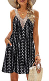 THEMEISLES Cross-Border Women's Summer Beach Lace V-neck Tank Dress Casual Tropical Printing Short Sleeveless Dress