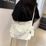 THEMEISLES Large Capacity Corduroy Bag Women's Shoulder Ins Casual Five-Pointed Star Messenger Bag Cute Wild Student Tote Bag