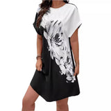 THEMEISLES New 2025  wish hipster crew neck 3D flower printing loose hem women's T-shirt dress