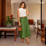 THEMEISLES Summer New European and American  Cross-Border Solid Color Sleeveless Elegant Shirt High Waist Leather Skirt Suit Women