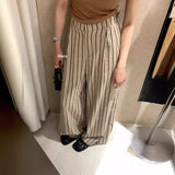 themeisles Hers Korean Style Relaxed Striped High Waist Wide Leg Pants Women  Summer New Design Sense Loose All-Matching Trousers