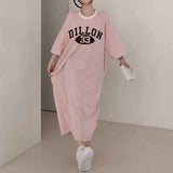 2025 THEMEISLES Manufacturer pure cotton short-sleeved t-shirt skirt medium and long women's summer Korean version loose and thin knee-length skirt casual pure cotton even