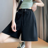 themeisles Black Shorts Women's  Summer New Sports Shorts Women's Thin Casual Wide-Leg Pants Slim Cropped Pants Middle Pants