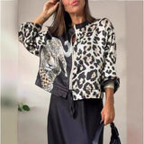 THEMEISLES New Cross-border 2025 fashion women's clothing autumn coat leopard print animal combination print pilot zipper jacket women