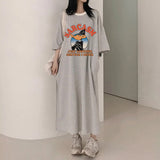 2025 THEMEISLES Manufacturer pure cotton South Korea popular spring and summer new women's round neck short sleeve medium and long T-shirt skirt fashionable versatile simple even