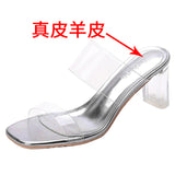 High Heel Sandals for Women  Summer New Fashion Transparent Mid Heel Crystal Shoes Fashion Chunky Heel Outdoor Slippers