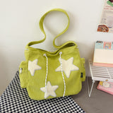 THEMEISLES Large Capacity Corduroy Bag Women's Shoulder Ins Casual Five-Pointed Star Messenger Bag Cute Wild Student Tote Bag