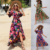 Popular trade popular  summer bohemian vacation wind V-neck strap waist beach dress women