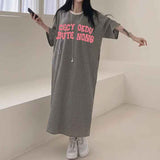 2025 THEMEISLES Manufacturer pure cotton short-sleeved T-shirt skirt women's summer popular new Korean version Popular style printing loose casual medium and long even