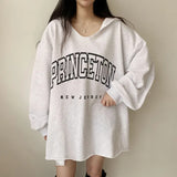 THEMEISLES Manufacturer's letter hooded loose spring and autumn sweater women's V-neck medium and long letters Japanese lazy thin Taiwan autumn and winter