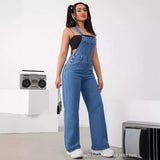 themeisles Foreign Trade Hot Sale Jeans Women's Temu HOTan and NEWn New Fashion Wash Denim Suspender Pants