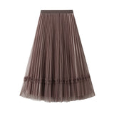 THEMEISLES Summer Pleated Skirt High-Grade Korean Style Large Swing Tulle Skirt Solid Color Long Skirt a-Line Women's Drape Lace Skirt Women's