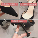 THEMEISLES Women's High Heels  New Internet Celebrity 202 300 Pointed Thin  Style Less Black Strip Factory Wholesale