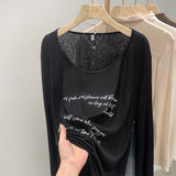 THEMEISLES Idle Style Letter Printed Thin Long-Sleeved T-shirt for Women  Summer New Micro Transparent Loose Sun Protection Smock Top