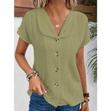 THEMEISLES Summer New  Cross Border Solid Color Short-Sleeved Cardigan Button Women's Top