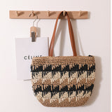 THEMEISLES New Shoulder Straw Bag Contrast Color Handmade Large Capacity Woven Bag Vacation Beach Bag Casual Summer Women's Bag