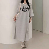 2025 THEMEISLES Manufacturer pure cotton short-sleeved t-shirt skirt medium and long women's summer Korean version loose and thin knee-length skirt casual pure cotton even